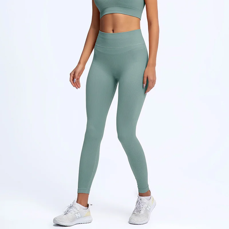 Yoga Pants Sports Tights Women Seamless Stripe Leggings for Fitness Push Up Gym Workout Training