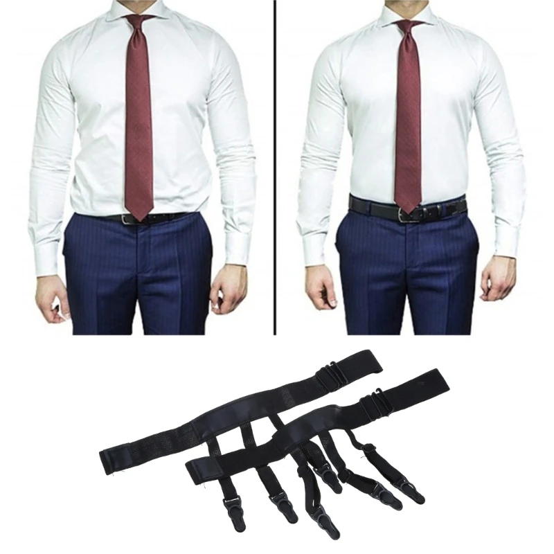 

Men Shirt Stays Adjustable Elastic Shirt Tuckers Garters Shirt Holders with Non-slip Locking Clamps for Business Black