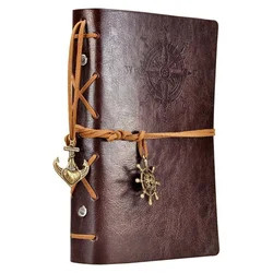 Vintage Nautical Pirate Anchors PU Leather Journal Notebook with Retro Pendants - 165x 235mm (Coffee)