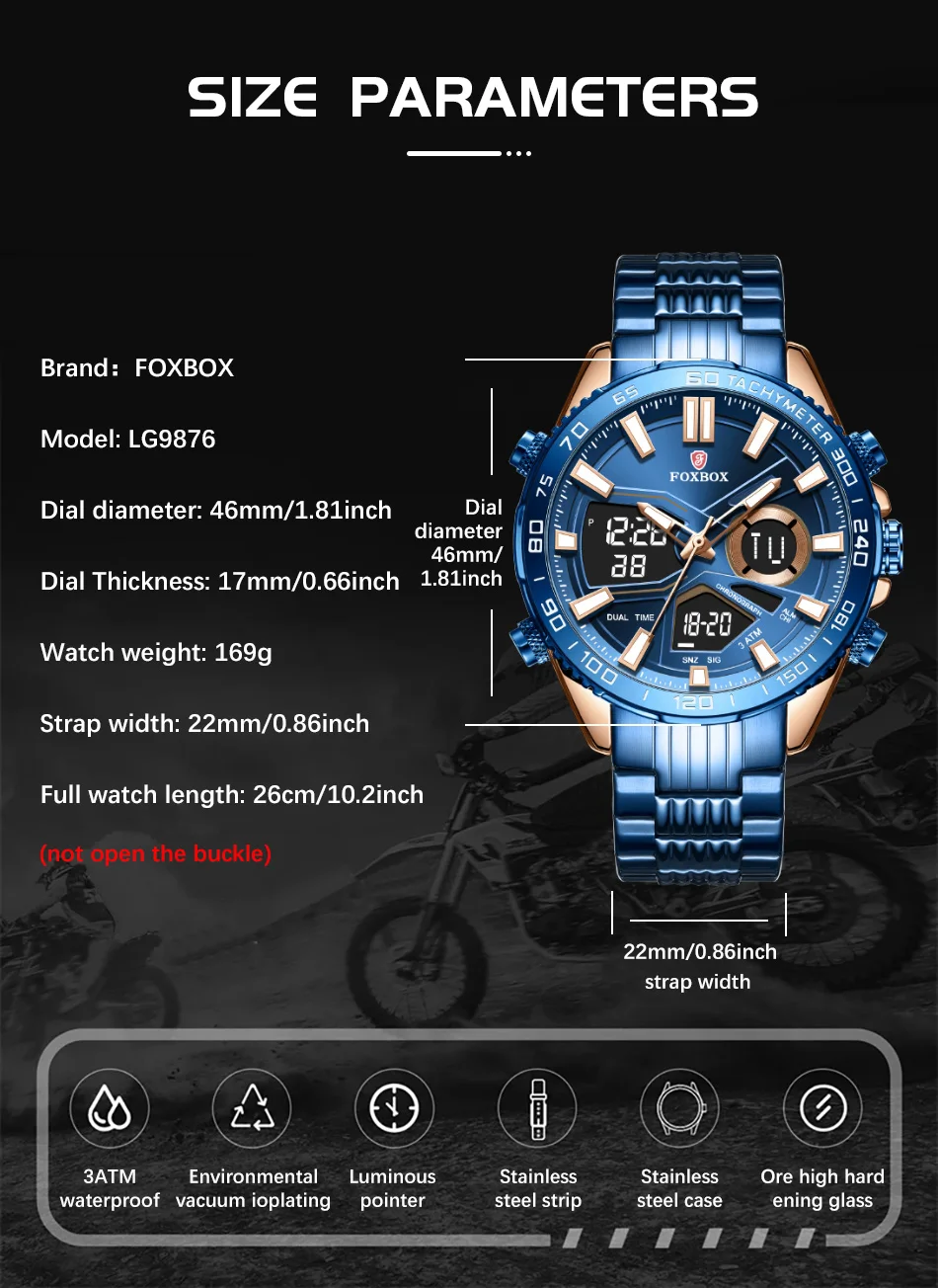Men Watches Quartz Digital Male Clock Military Sport Blue Stainless Steel Man's Wrist watch_voghion.com