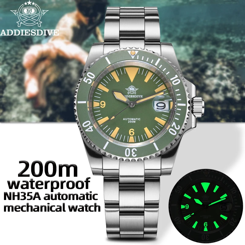 ADDIESDIVE Orologio Subacqueo Automatico Uomo Stile Retrò - AD2064, 41mm, Ceramica, Vetro Zaffiro, Impermeabile 200m