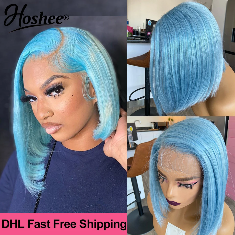 Bob Wig Blue Wigs Human Hair 200% Density 13x4 Blue Short Bob Lace