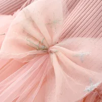 Girls' Long Sleeved Dress Spring And Autumn Bow Glittering Mesh Spliced Knitted Princess Party Birthday Dress 6
