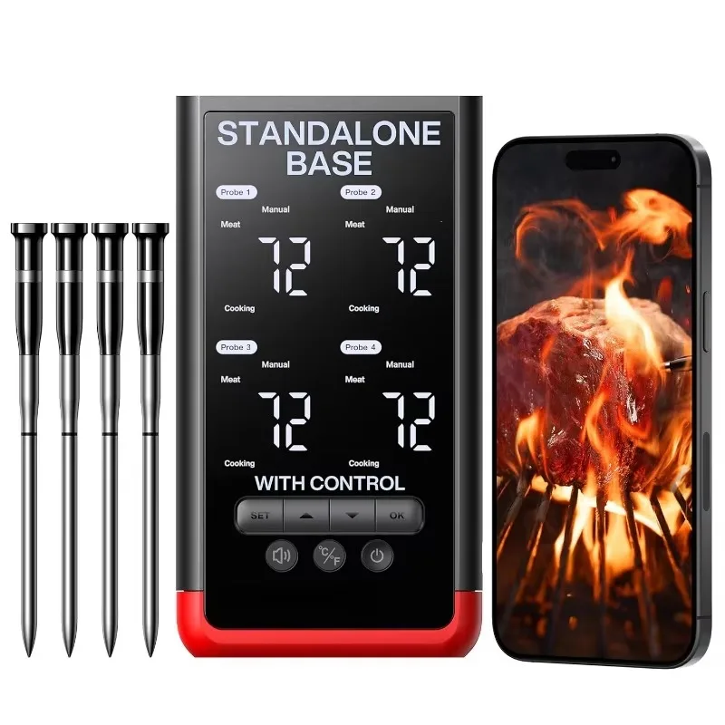 Standalone Base, WiFi Unlimited Range, 6 Sensors with NIST Certified Accuracy, for Kitchen, BBQ, Grill, Oven, Smoker, Rotisserie