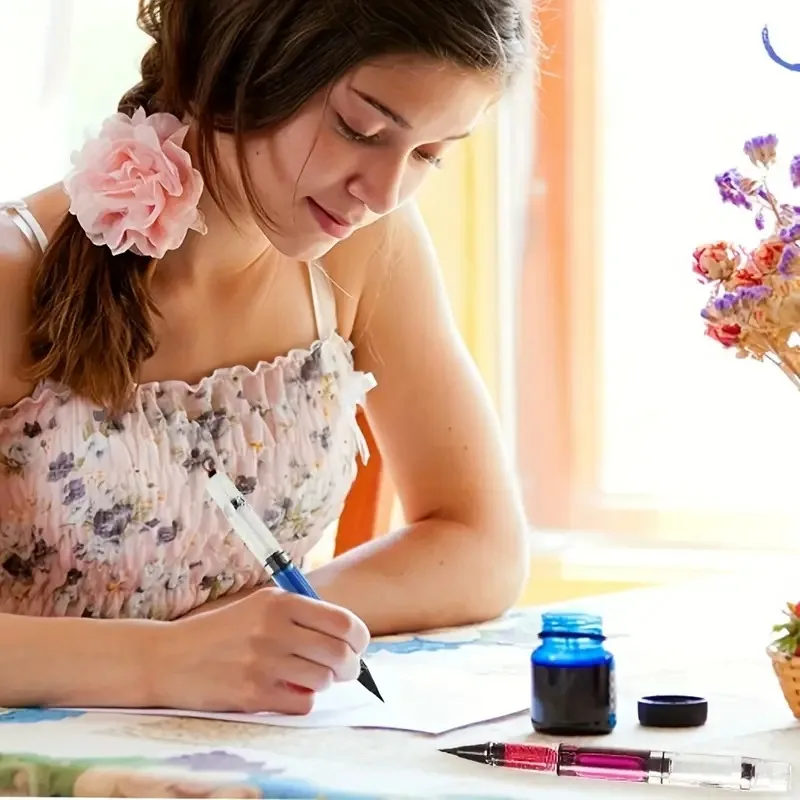 Self-priming watercolor pen, piston ink pen, can be filled with water (no liquid pigment) for painting, calligraphy and coloring 6