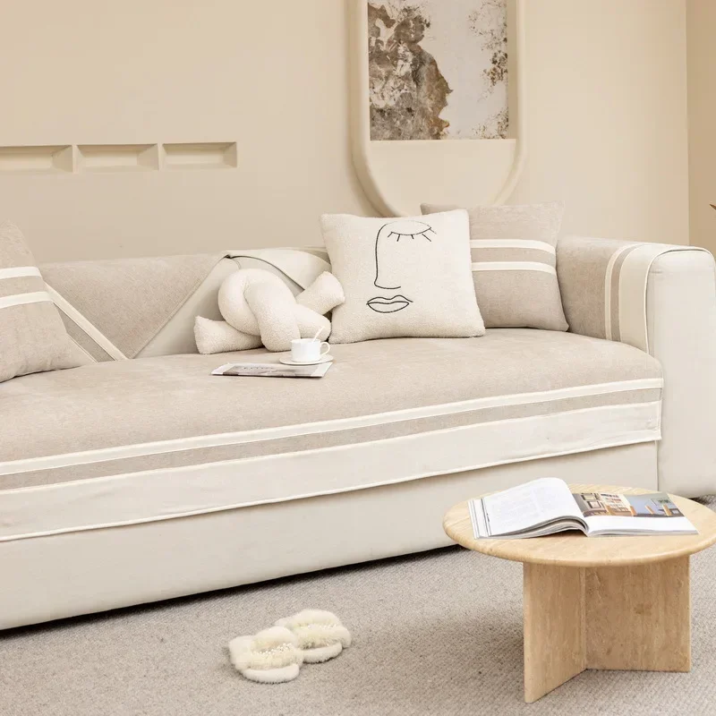 2025 New Cream Style Color Matching Skirt Sofa Cushion for All Seasons Universal Cover Cloth Towel 2