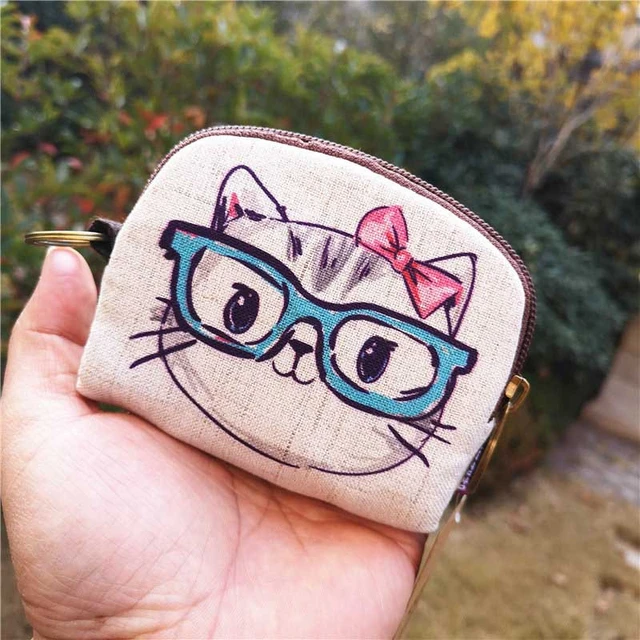 Cute Glasses Cat Canvas Coin Purse Shell Wallet Fashion Giraffe