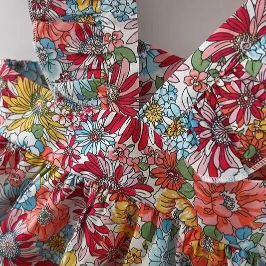 Girls Dress 2 Pcs Summer Floral Cotton with Crossbody Bag for 0-3 Babies