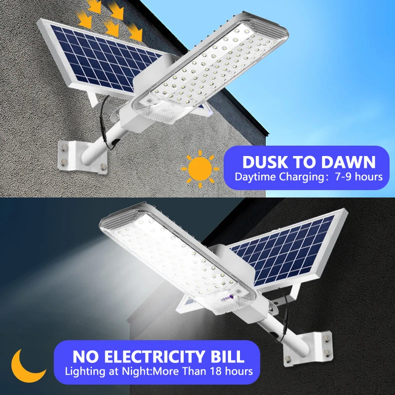 Solar Light High-Power 6500K LED Dusk to Dawn Waterproof LED Solar Street Light Backyard Street Lamps Security Flood Lighting 3