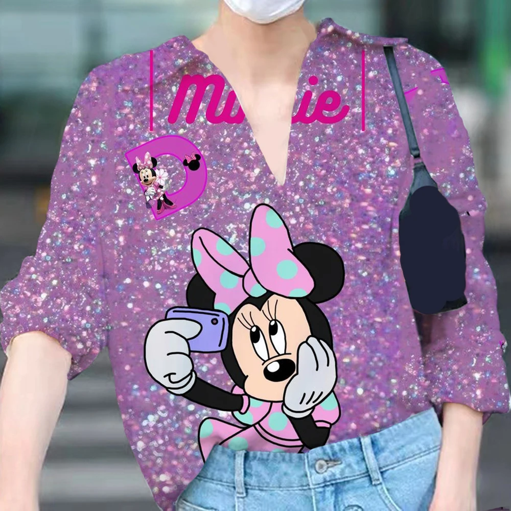 de Minnie Mouse Cool Y2k para mujer, ropa de dibujos animados Kawaii, blusas de moda de Disney, camisetas rosas con cuello en V, camisa Sexy para - AliExpress Mobile