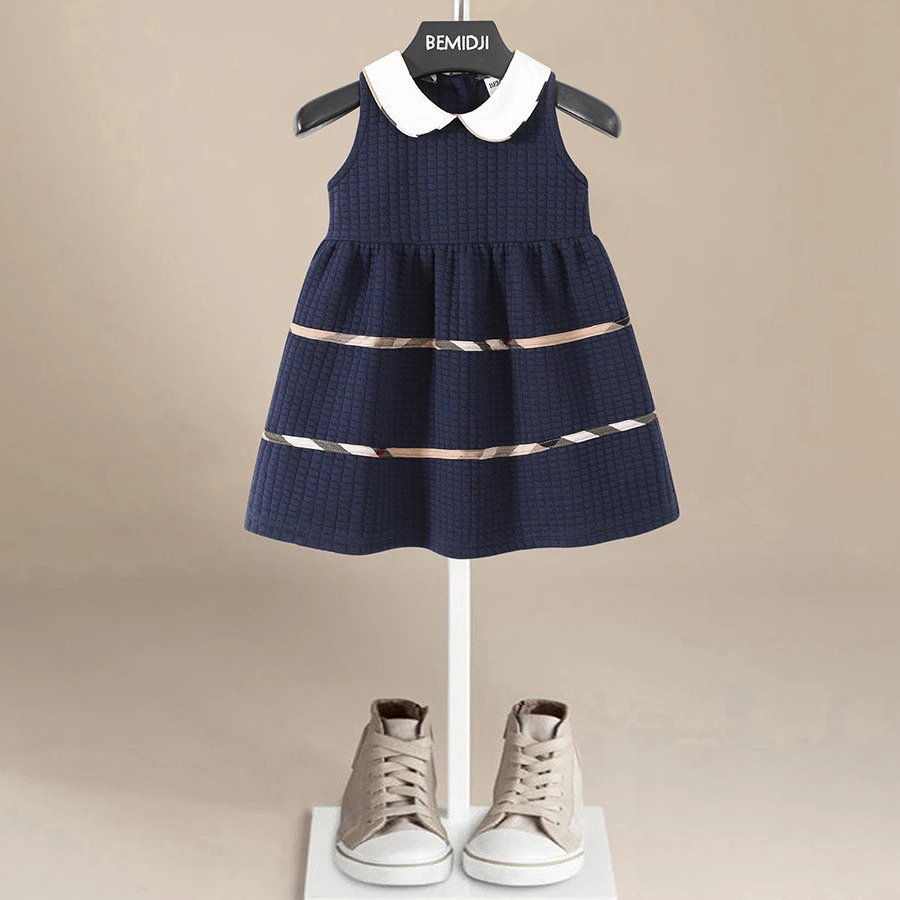 

Girls Baby Dress Spring Winter Keep Warm Solid Striped Waist Sleeveless Toddler Kid Dresses Children's Costumes Fashion Clothing
