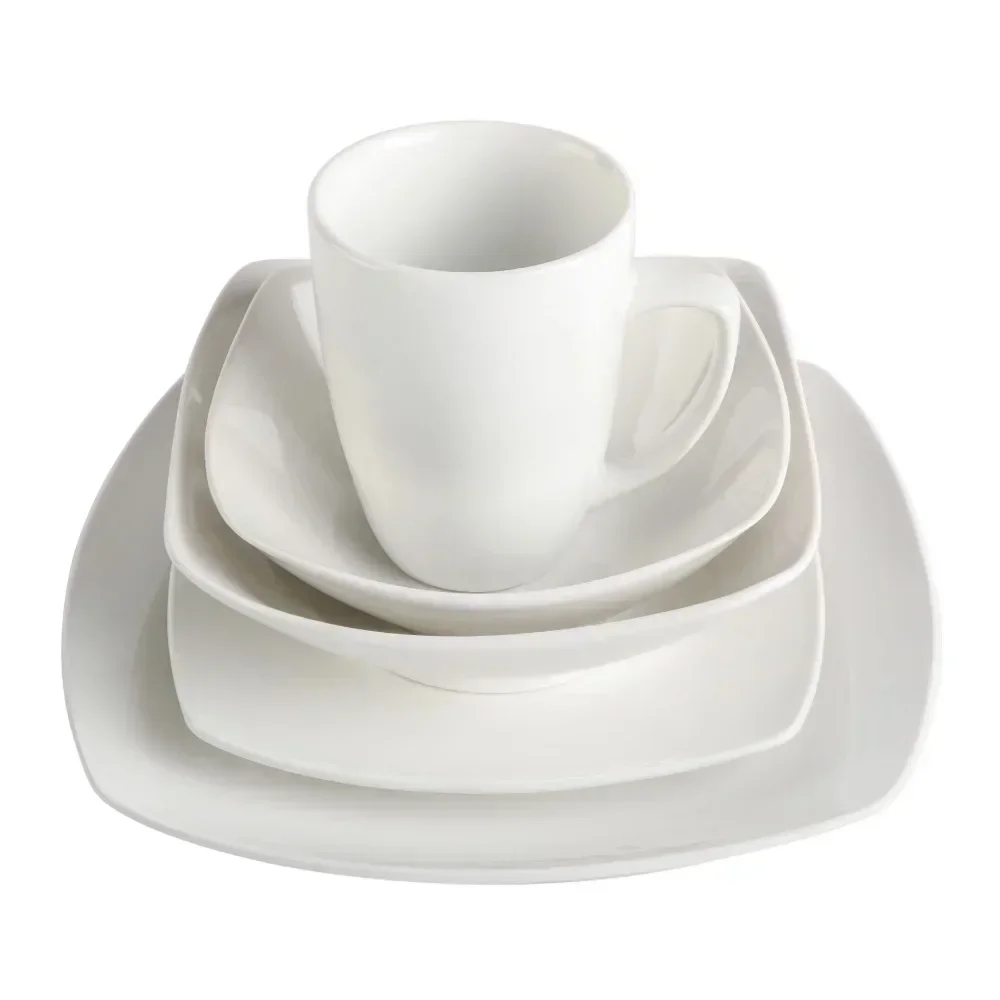 Everyday Square Expanded 40-Piece Dinnerware Set Dinner Dining Table Bowls and Plates