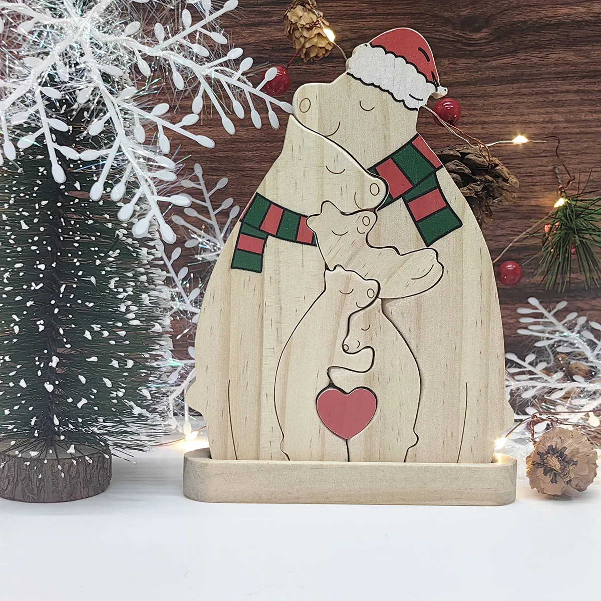 Custom Name Wooden Bear Family Ornaments Personalized Wood Carving Bear Puzzle Christmas Birthday Gift home decor action figure