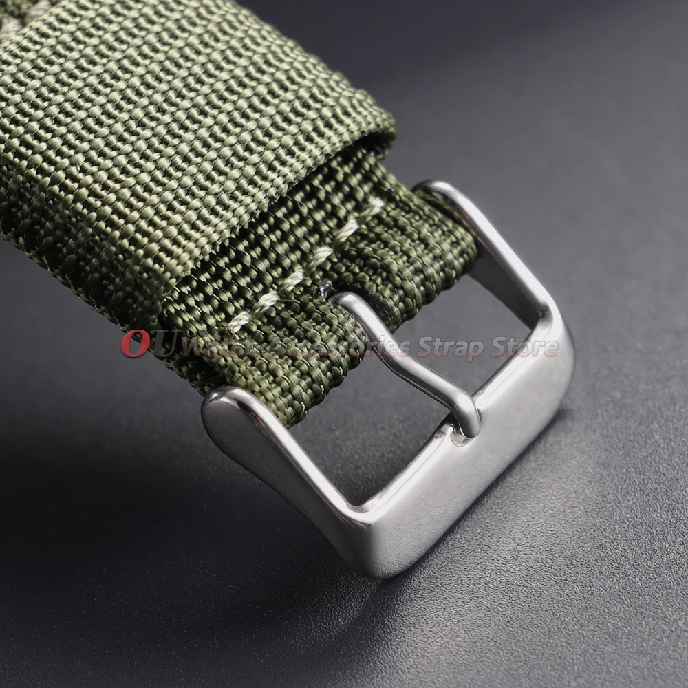 Breathable Braided Nylon Watch Band - Black & Green Army Sports Strap