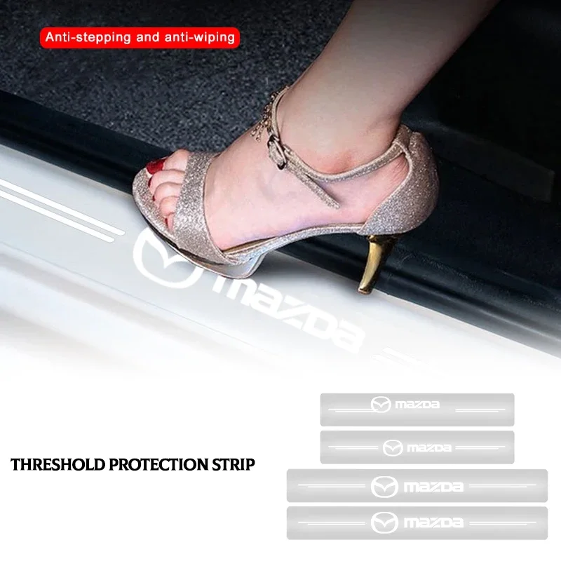 마쓰다 3 아텐자 CX3 CX5 MX5 악셀라 CX30 CX90 CX60 CX50 CX7용 4개입 자동차 문턱 보호 투명 장식 배지 스티커