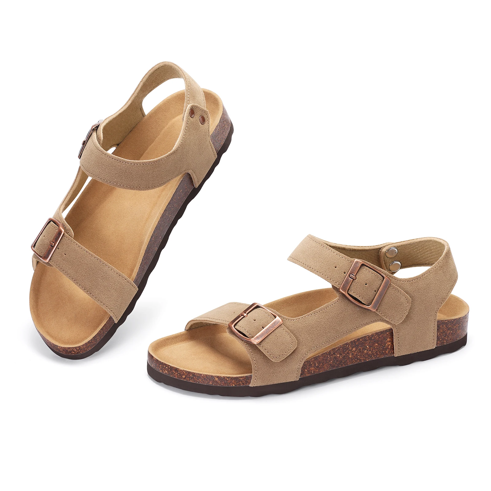 Comwarm Sommer Neue Damen-Sandalen mit Kork-Einlegesohle, Bequeme Strand-Slides mit Verstellbarer Doppelschnalle, Lässige Outdoor-Kork-Clogs – Detail 4