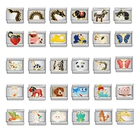 Cute Animals Dragon Cat Dog Italian Charm Links Fit 9mm Accessory Stainless Steel Bracelets For Children Gift DIY Making Beads 1