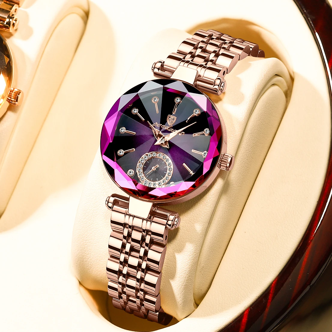 

Sparkling Watch for Women Luxury Diamond Cut Design Rose Gold Quartz Wristwatch Waterproof Fashion Brand Ladies Bracelet Watches