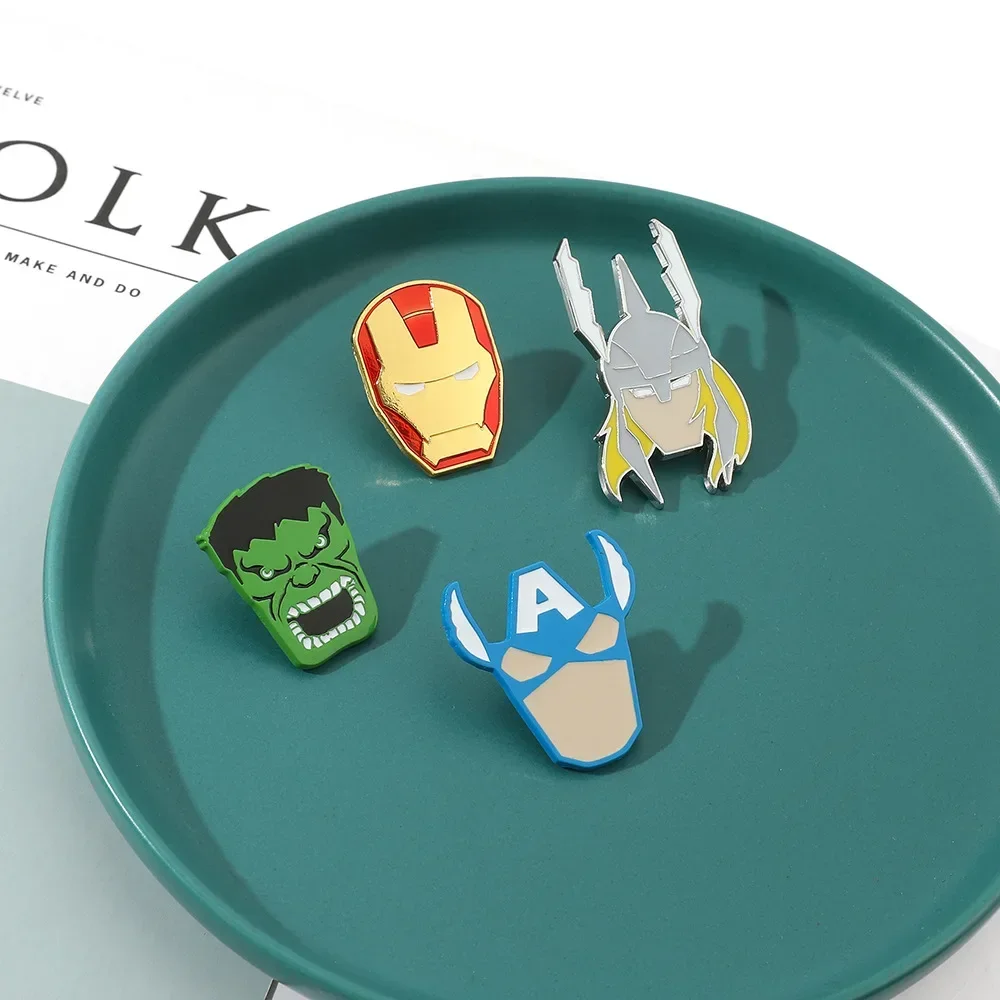 

Dinsey Marvel Iron Man Brooch Action Anime Figures Captain America Thor Deadpool Brooch Enamel Metal Backpack Accessories Gifts