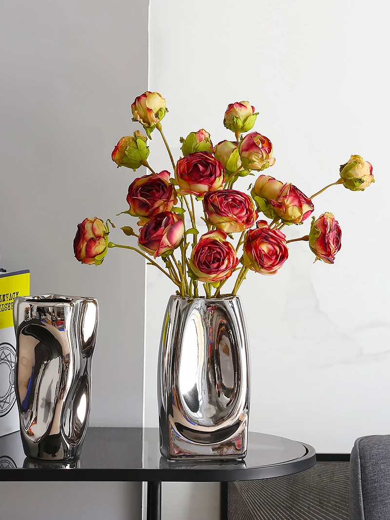 

European style light luxury electroplating golden brushed ceramic metal gold vase modern dining table home decoration wedding