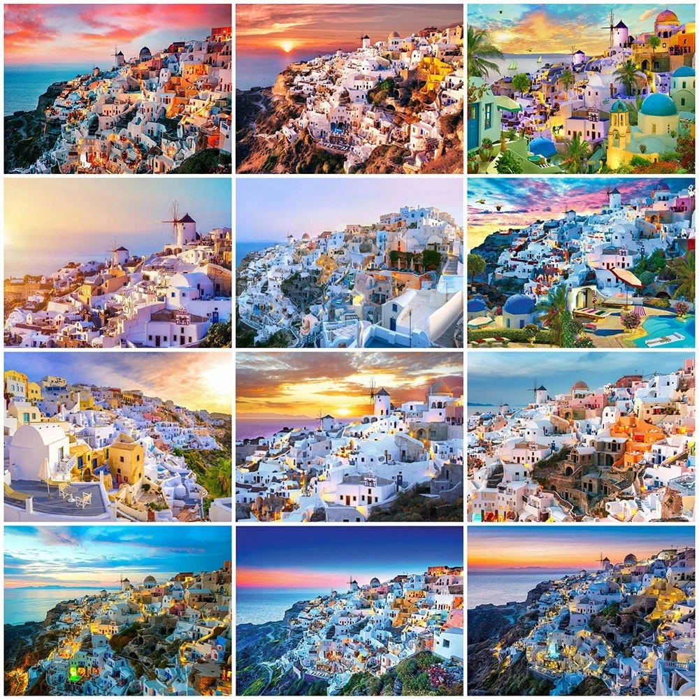 Santorini Aegean Sea Diamond Painting Seaside Landscape Rhinestones For