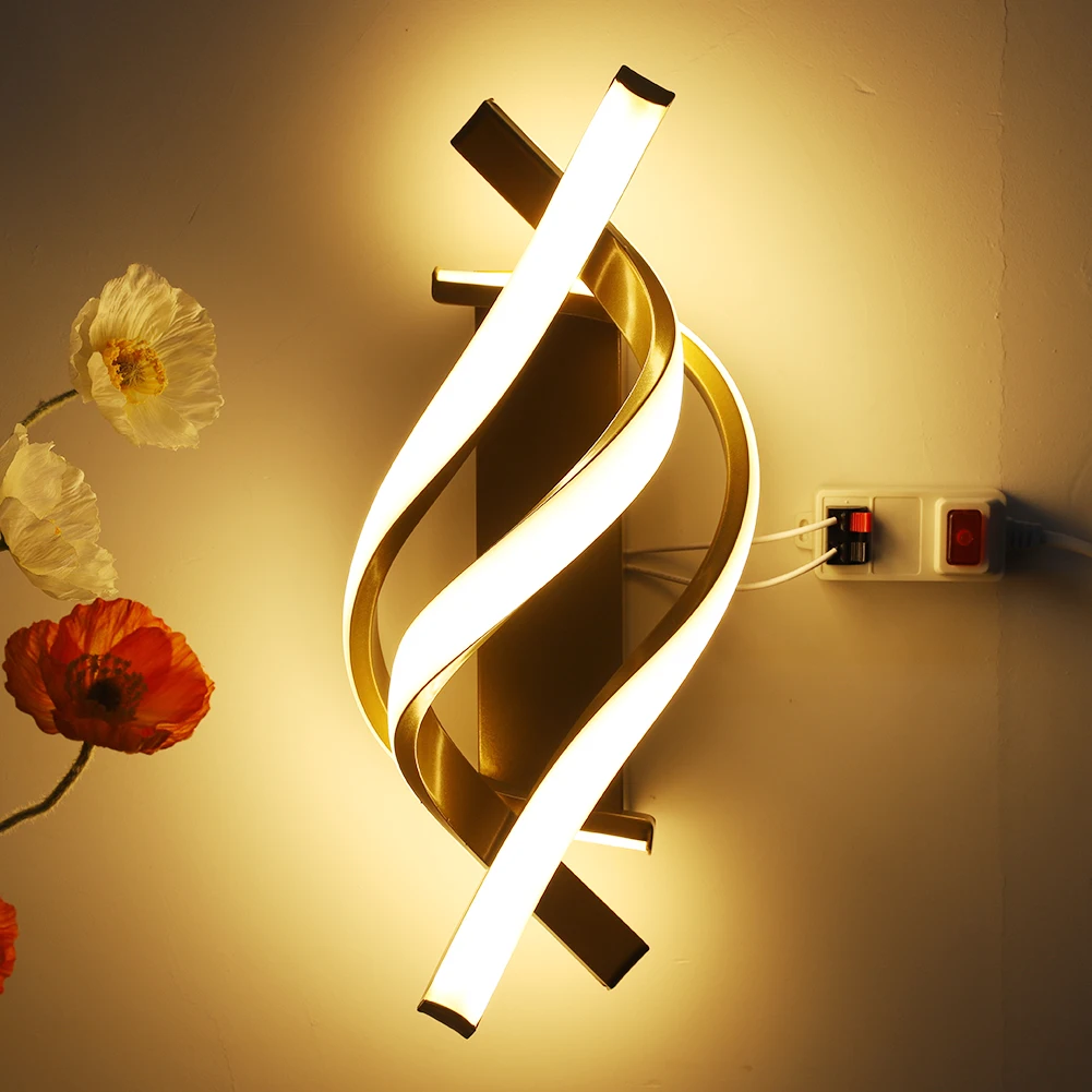 나선형 LED 벽 램프, 곡선 디자인, 3000K 거실 배경 조명, 1280LM 미니멀리스트 모던 홈 스터디 룸