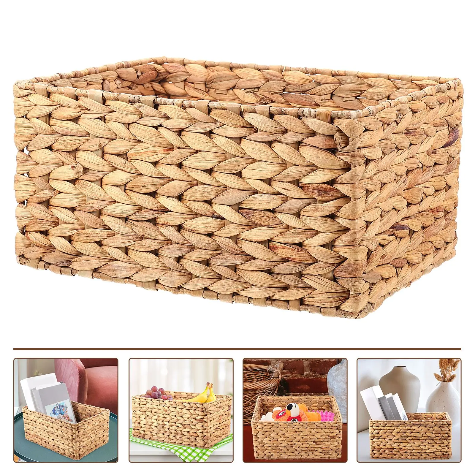 Straw Woven Storage Baskets Food Fruit Vegetables Serving Basket Picnic Hyacinth Wicker Organizing Desktop Storage Container
