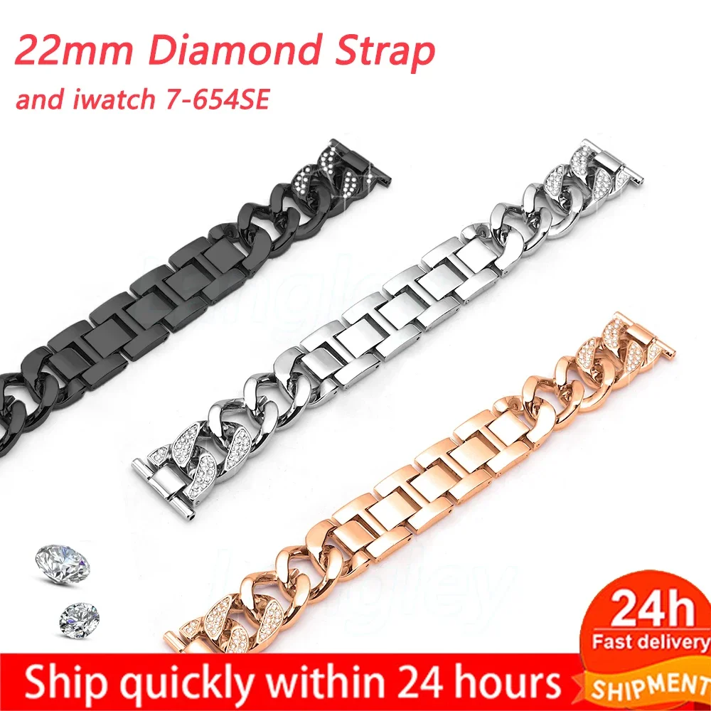 Cinturino Diamantato Da 22Mm Per Samsung Galaxy Watch 3 45Mm 46Mm Cinturino Attivo Per Huawei Watch Gt3 Pro Gt2 Iwatch 7 6 5 4 Se Bracciale