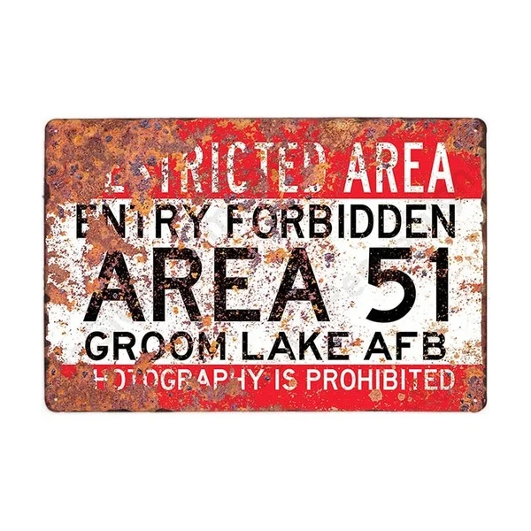 Carteles De Metal Vintage Area 51 Warning Bar Decor Vintage Metal Sign Wall Art Per Garage Pub Cafe Wall Sticker 20*30 Cm