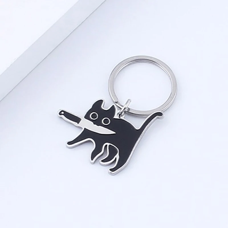 Fashion Cute Creative Cat Keychain Titanium Steel Funny Key Pendant Backpack Car Key Ring Hanging Jewelry Decoration