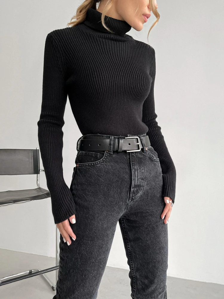 

Casual Slim Fit Turtleneck Sweater Korean Style Screw Thread Pullover Knitted Sweater 2023 New Fashion Women Soft Warm Sweaters
