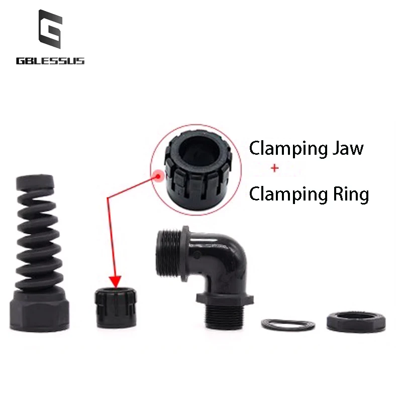 1Pcs Cable Seal Fixed Connector Degree Bend Resistant Waterproof Plastic Right Angle Torque External Thread Connection M12-M32
