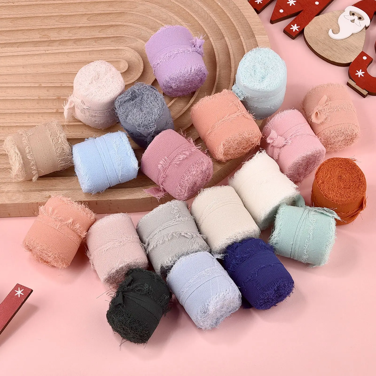 Chiffon Silk Ribbon 5Meter Handmade Frayed Edged Wrinkle Chiffon Silk Ribbon For Wedding Invitation Wrapping Decor Sheer Fringe Craft Bridal Bouquet