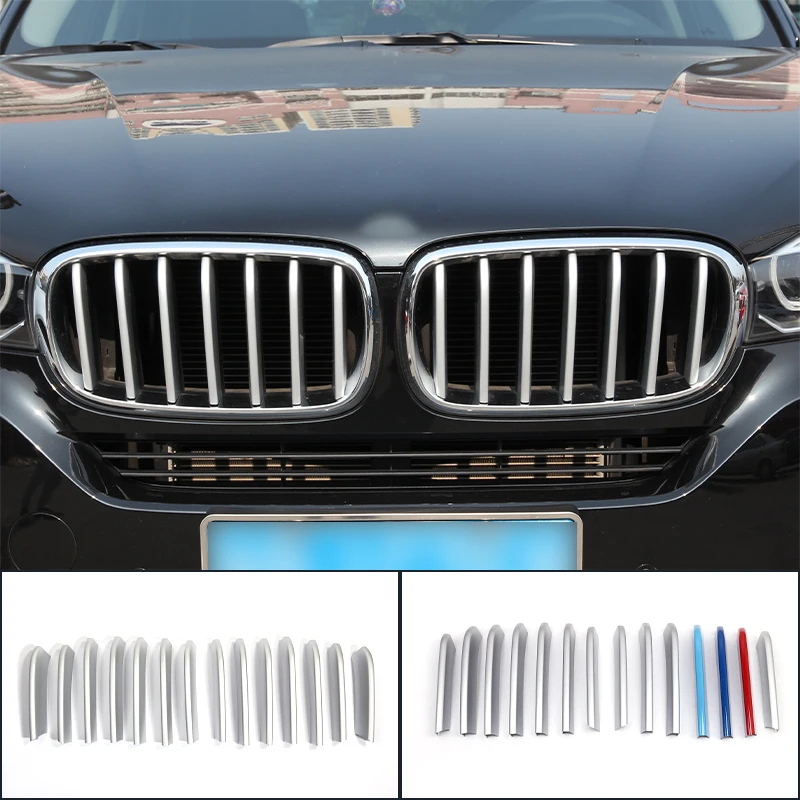

14Pcs ABS Silver Car Front Grill Decoration Strips Cover Trim For BMW X5 F15 X6 F16 2014-2018 Car Styling Exterior Accessories