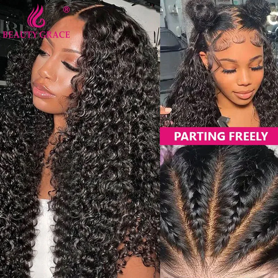 Curly Wigs Human Hair Lace Frontal Wig 13x4 Lace Front Human Hair Wigs Water Wave 250 Density 4x4 Closure Wig