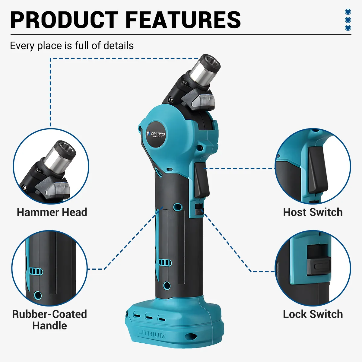 Electric Hammer Drill Cordless Nail Drill Hammer Screwdriver Adjustable Head Woodworking Power Tool for Makita 18V Battery 3
