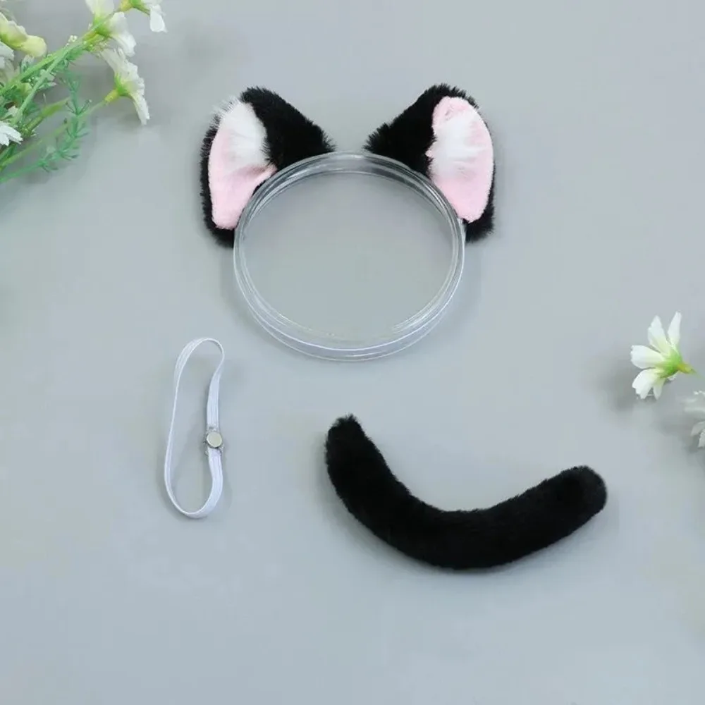 Headband 20cm Doll Headwear Hair Decor Hairy Tail Doll Cat Ears Tail Dress Up Simulation Cotton Doll Animal Ear