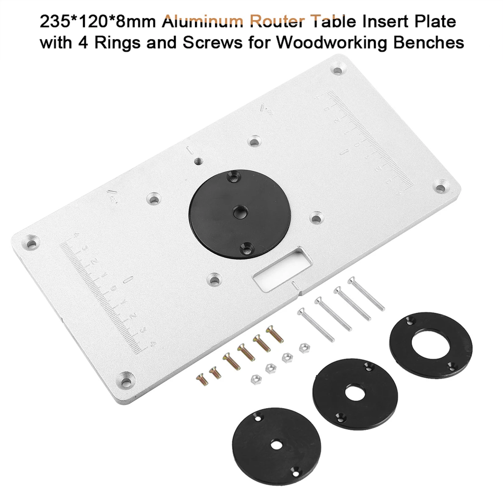 235*120*8mm Aluminum Router Table Insert Plate with 4 Rings and Screws for Woodworking Benches Router Table Insert Plate