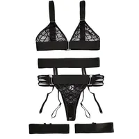 Sexy Transparent soutien-gorge et culotte jarretelles Lingerie ensemble de sous-vêtements Sexy fronde soutien-gorge brassière costume tentation Costumes femmes 2