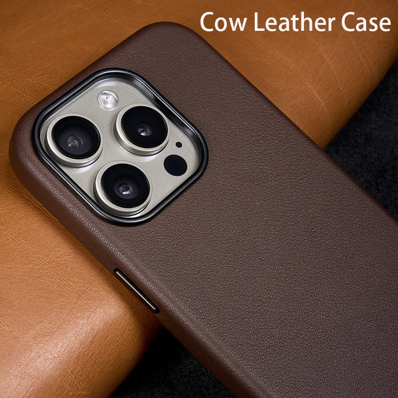 

Cow Leather Case for iPhone 15 Pro Max Quality Business iPhone 15 Pro Case Leather Strong Magnetic Charging Phone Back Cover