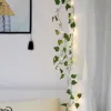 2M Artificial Maple Leaf Vine Hanging Green Leaves Vine with 20LED String Light Plastic Maple Leaves Vine Fake Plant for Wall 2