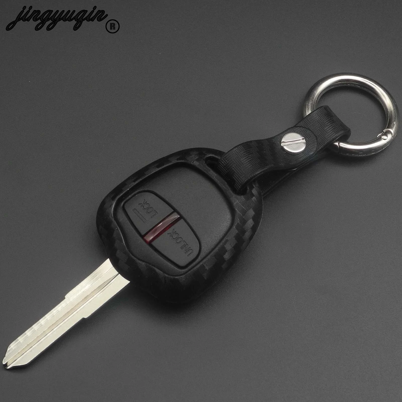 Carbon Fiber Silicone Car Key Case Fob Cover For Mitsubishi outlander ASX colt LANCER Grandis Pajero Sport Keychain