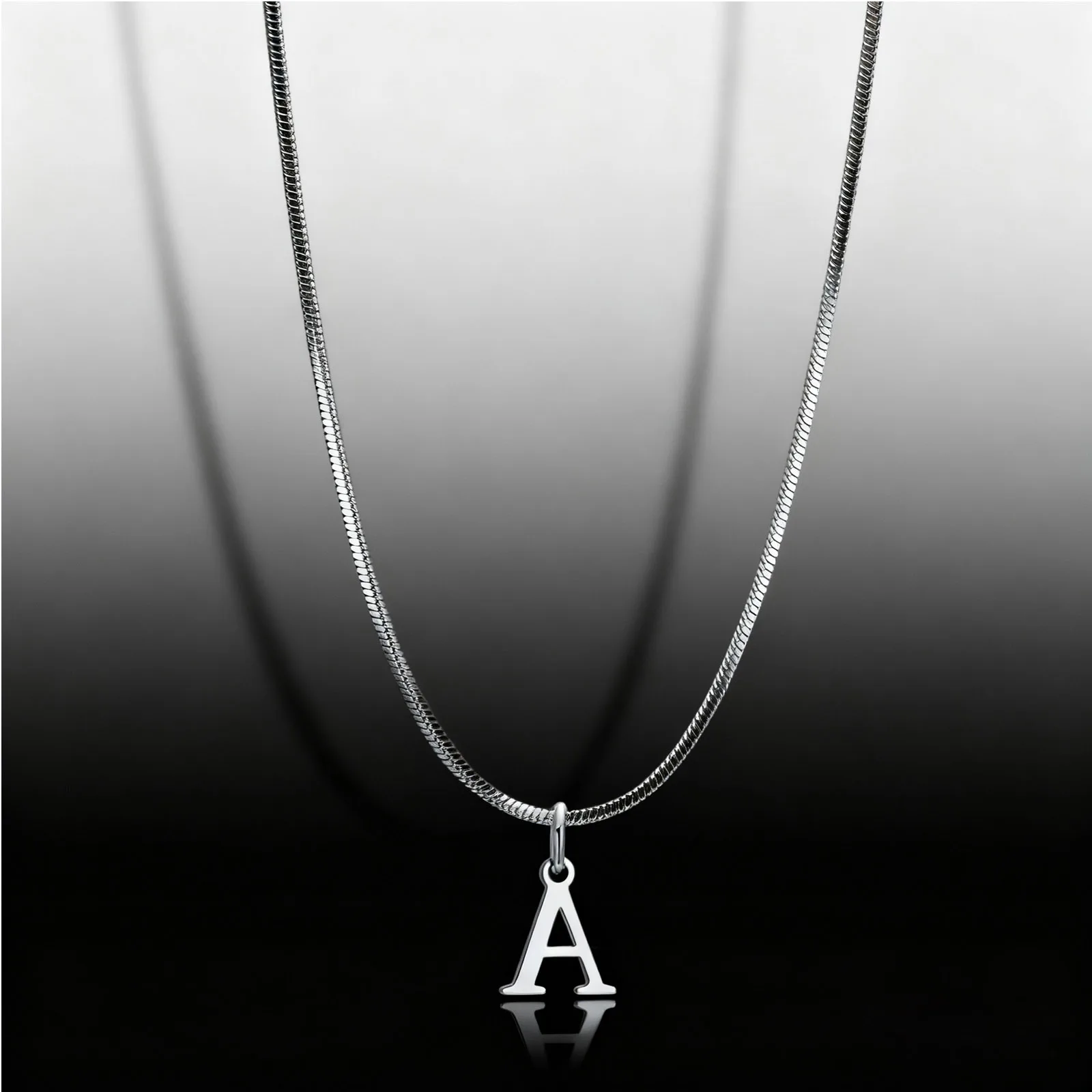 Minimalist Initials Necklace for Men,Stainless Steel Alphabet A-Z 26 Letter Collar,50/55/60CM Silver Color Thin Snake Chain
