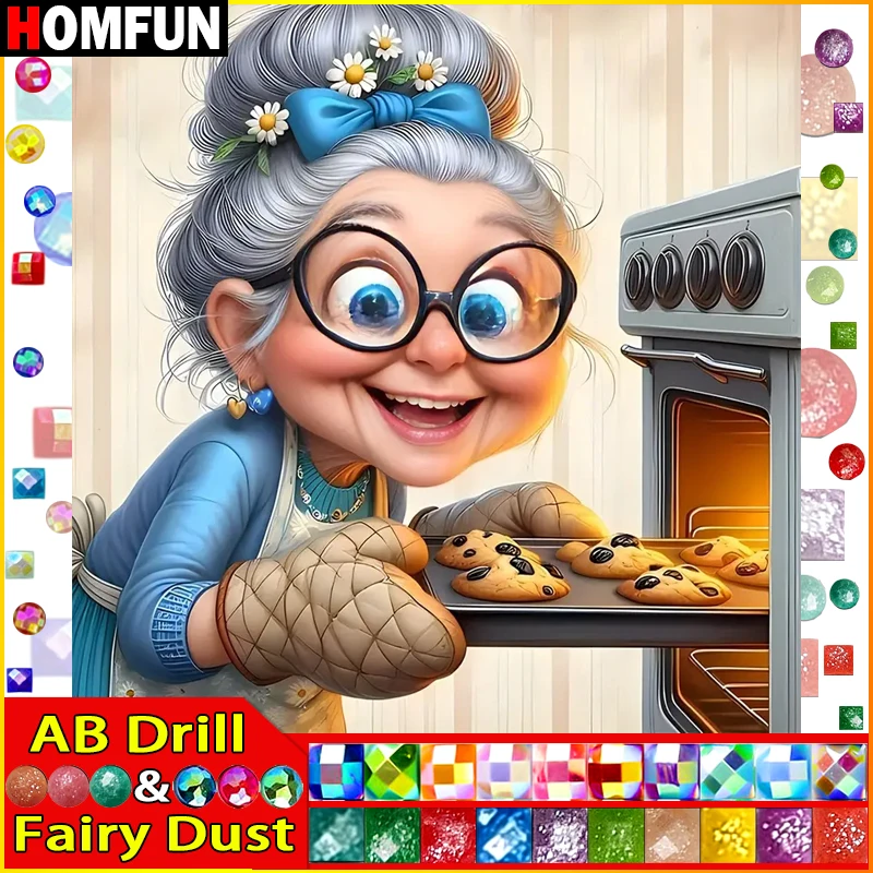 HOMFUN Fairy Dust AB Full Diamond Embroidery "Portrait Woman Elderly" Diamond Painting Patterns Rhinestone Unfinished Home Decor