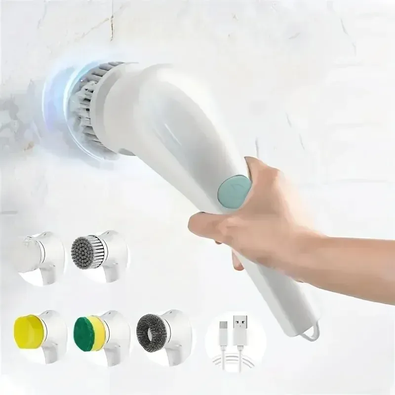 Electric Rotating Cleaning Brush 5-in-1 Multi Power Cleaning Tool for Tiles Grout with Replaceable Heads Efficient Multi-Surface