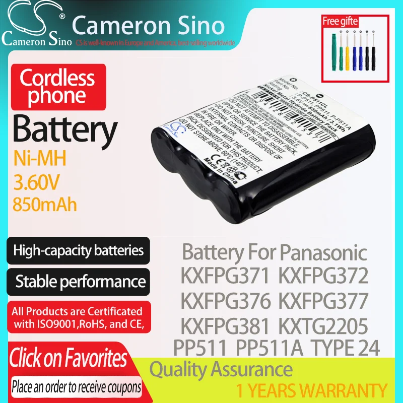 Batteria Cameronsino Per Panasonic Kxfpg371 Kxfpg372 Kxfpg376 Kxfpg377 Kxfpg381 Per Batteria Per Telefono Cordless Panasonic Pp511A