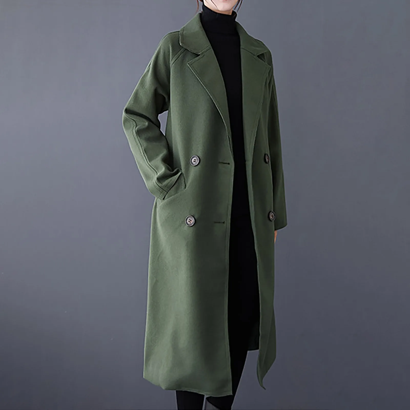 

Autumn Winter Woolen Coat Women 2023 New Korean Double-Breasted Long Jacket Elegance Outerwear Female Coat Overcoat Clothes