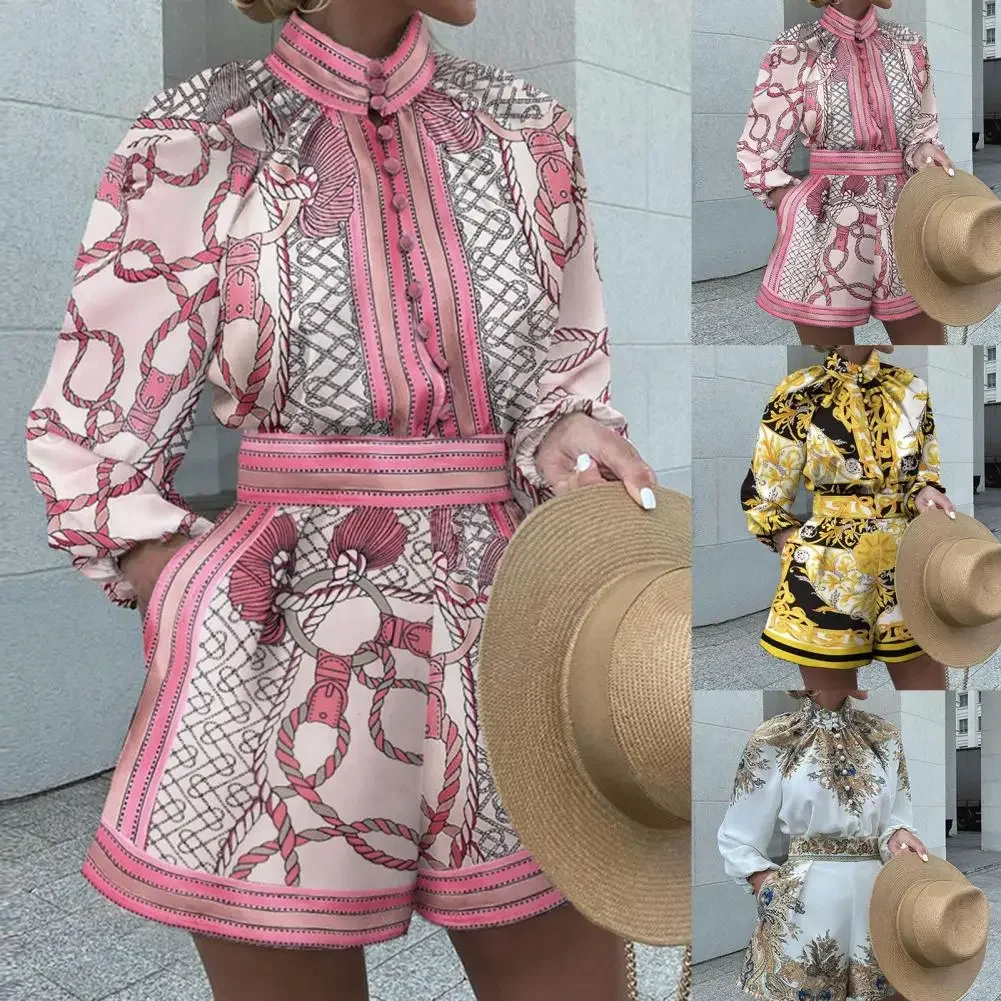 New 1 Set Temperament Women Outfit Elegant Office Lady Suit Single Breasted High Waist Single Breasted Turtleneck Shirt Shorts