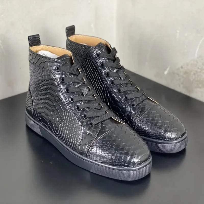 Luxury Men's Shoes Red Bottom Shoes Leather High-Top Casual Shoes Designer Sneakers