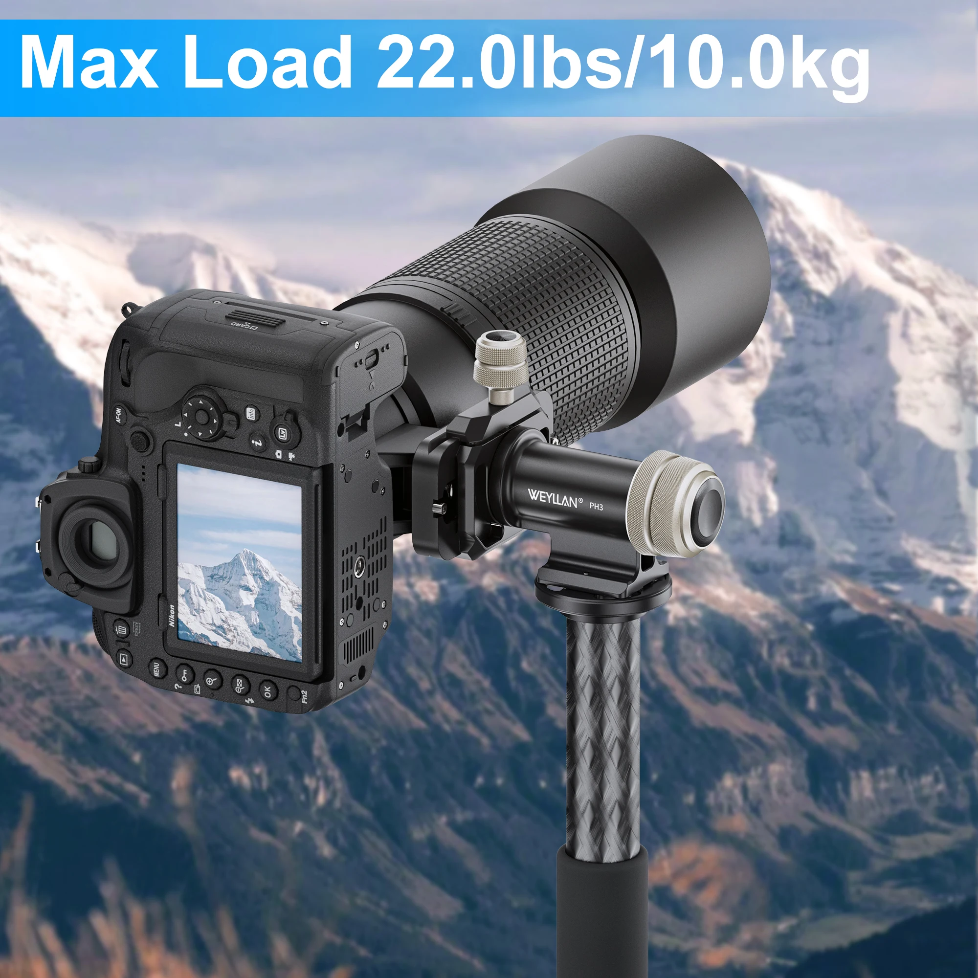 PH3 Gimbal Head Tripod Mount Light Portable Long Telephoto Lenses Monopod Metal